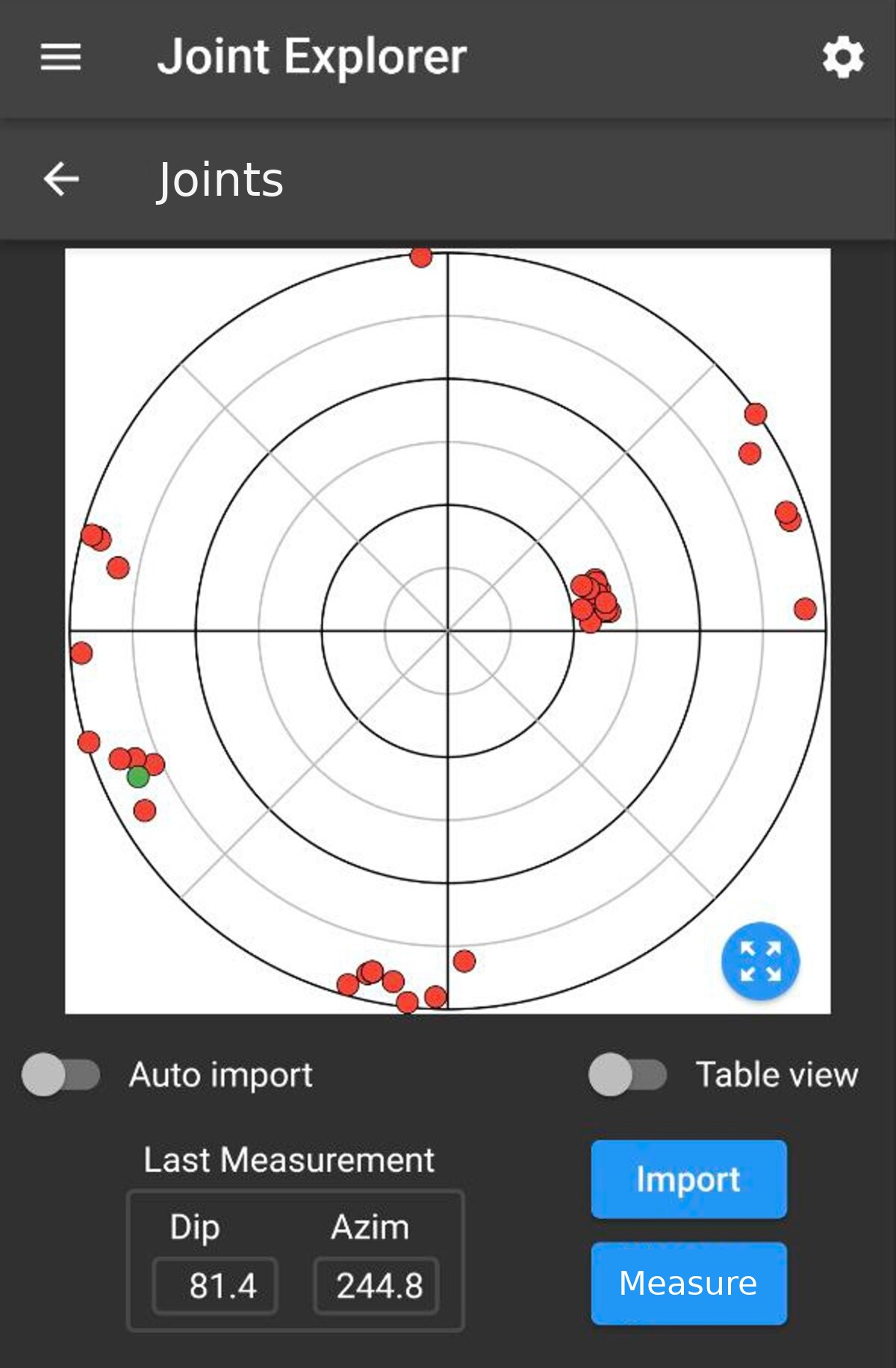 Joint Explorer mobile app: measurement stereonet