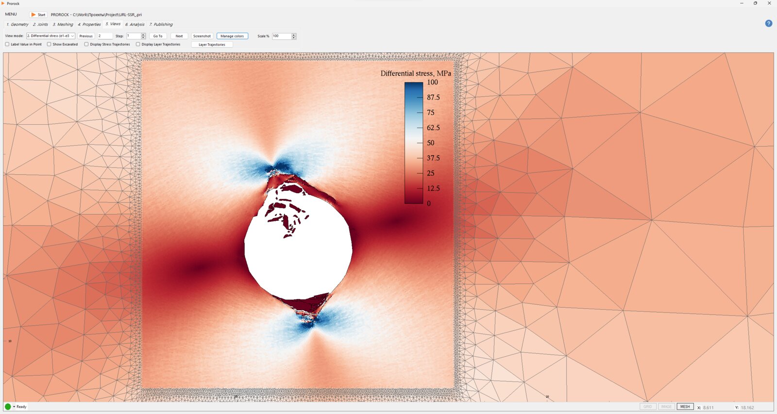 Simulation result: differential stresses around the opening